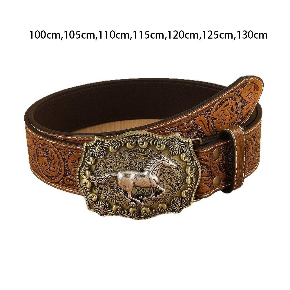Embossed Design Retro Mens Belt Versatile Style Bull Head Pattern Embossed Belt American Style Trendy Design Bull Head Belt