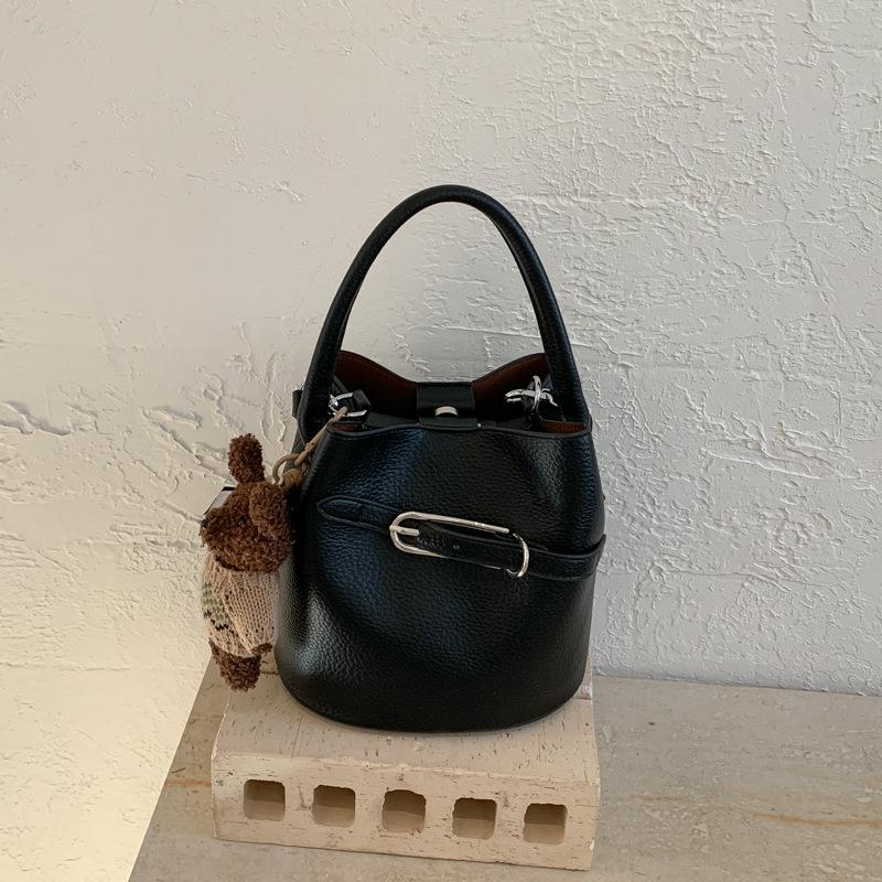 Litchi-pattern Handbag - Soft Leather Bucket Bag - Versatile Commuter Crossbody Bag
