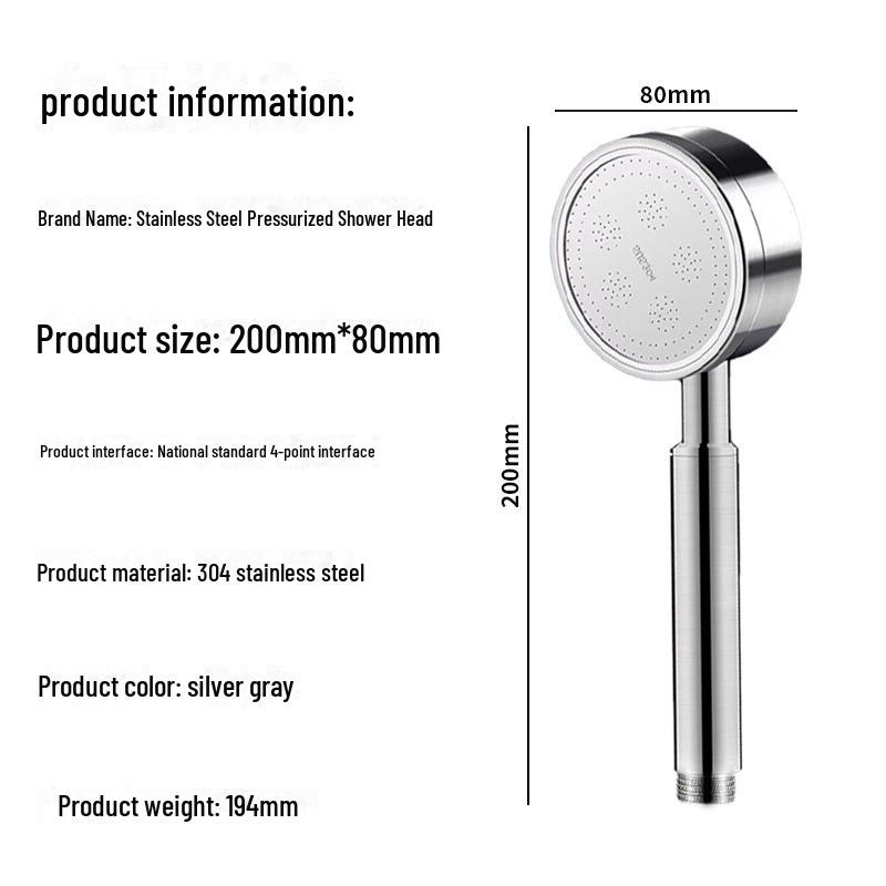 304 Stainless Steel High-Pressure Shower Head Set for Home Use