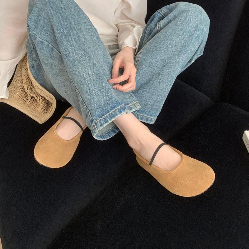 Retro Round Head Mary Jane Flat-soled Single Shoes Women's 2025 Spring and Autumn New Fashionable Simple Shallow Mouth One-word Single Shoes