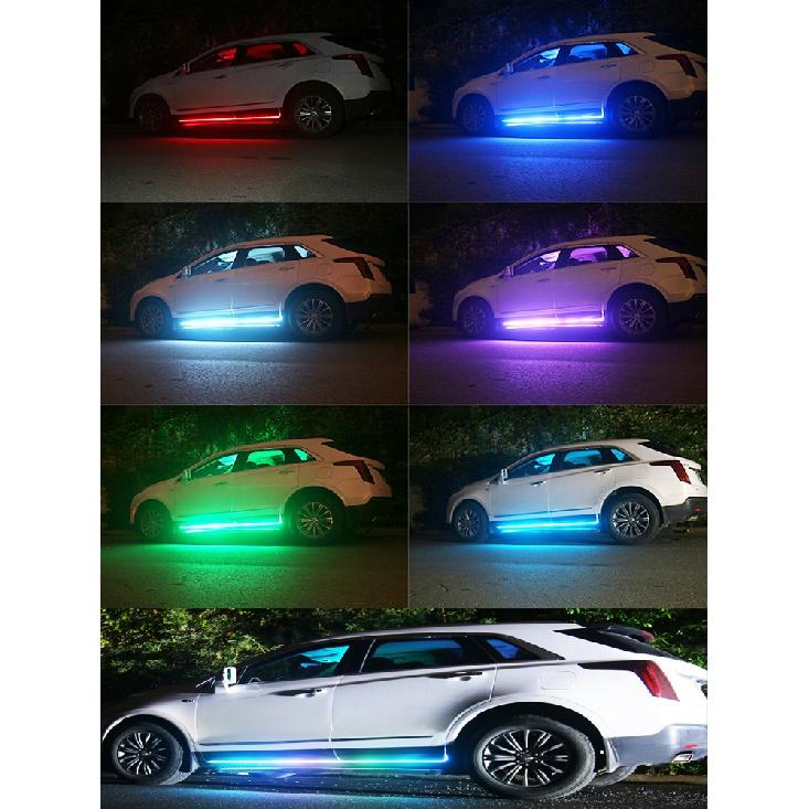 CAR Colorful LED Flexible Streamer Flowing Welcome Door Light Strip Remote APP Control Scuff Sill Panel RGB Neon