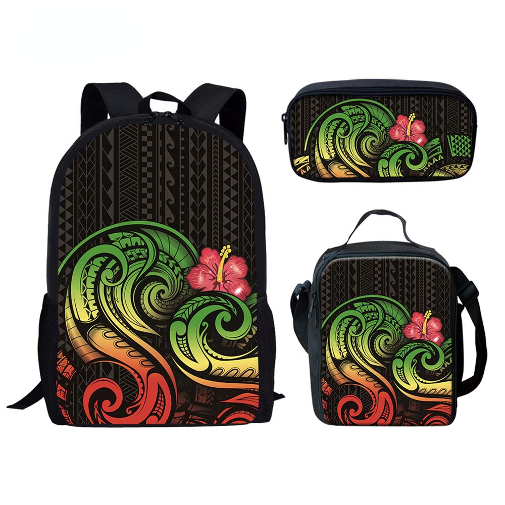 Creative Reggae Color Polynesian Hibiscus 3D Print 3pcs/Set pupil School Bags Laptop Daypack Backpack Lunch bag Pencil Case