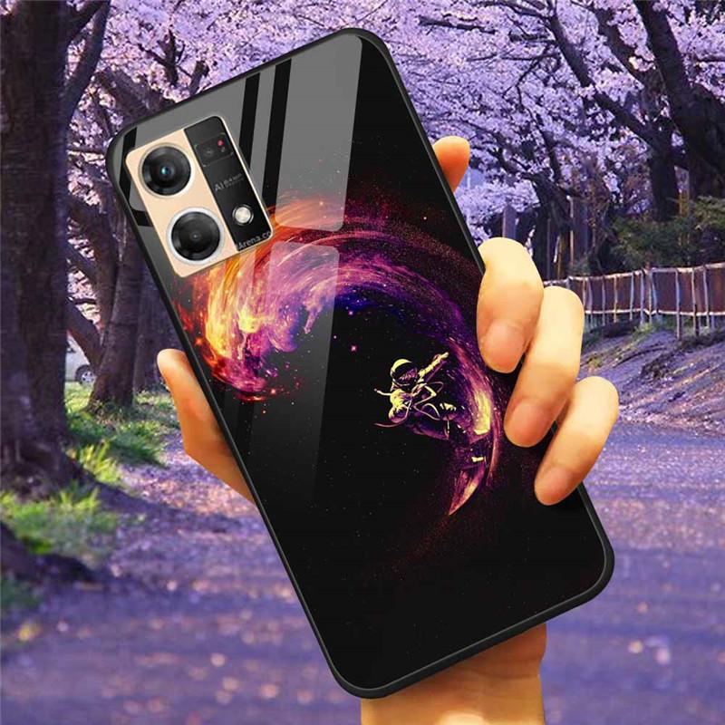 For Oppo Reno7 4G Case Fashion Tempered Glass Moon Star Bumper Cases for Oppo Reno 7 4G Phone Cases CPH2363 Luxury Funda Capa