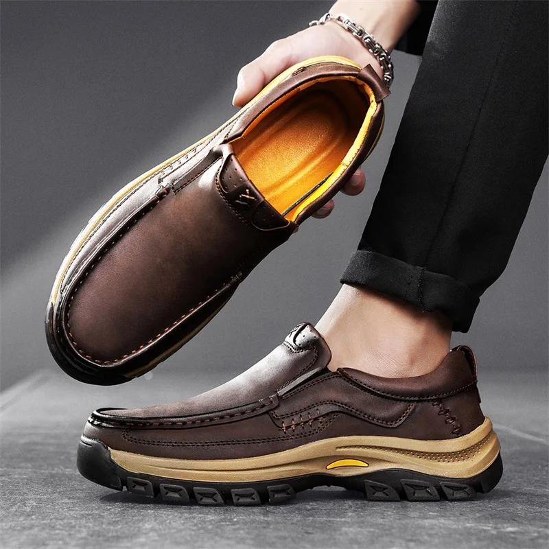 Fashion New Slip On Shoes Man Non-Slip Casual Leather Shoe for Men Walking Outdoor Hiking Footwear Classic Comfy Loafers Large Size 48