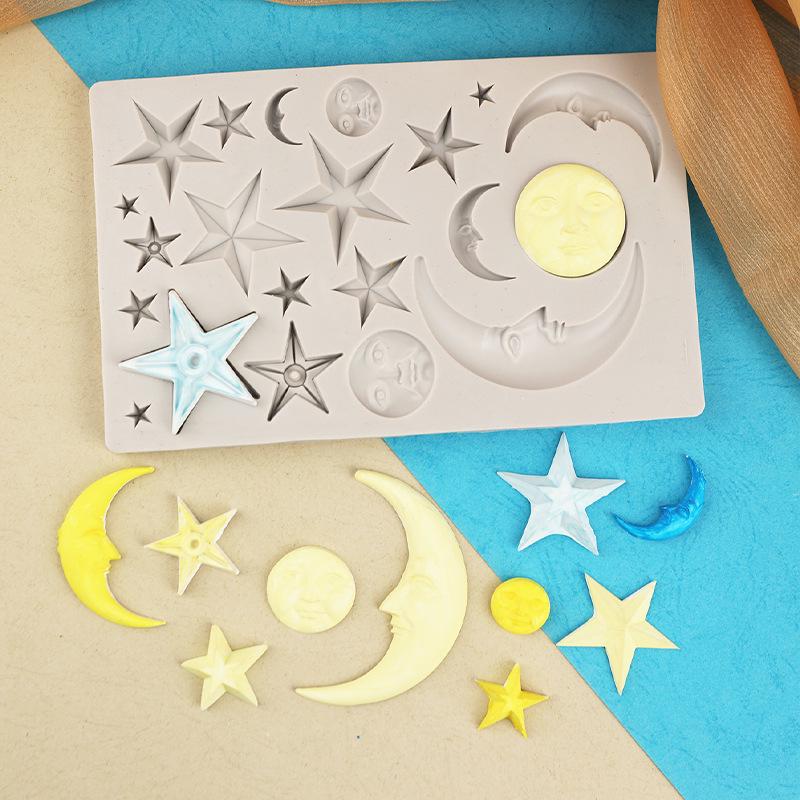 Star and Moon Silicone Mold for Chocolate, Fondant, Cake, Resin, and Baking Decorations.