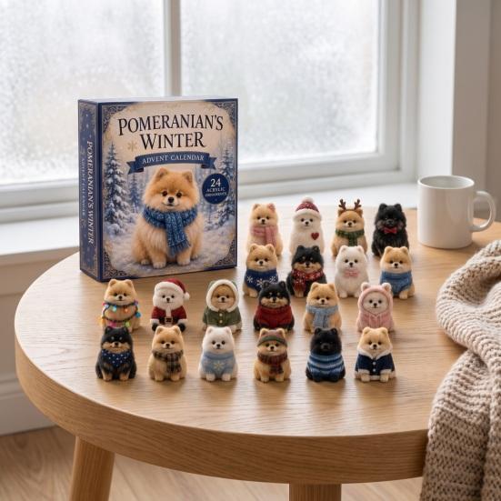 Interactive Holiday Games 2026 Dog Christmas Advent Calendar, 24-Day Acrylic Ornament Set with Mini Puppy Seasonal Party Supplies Figures,