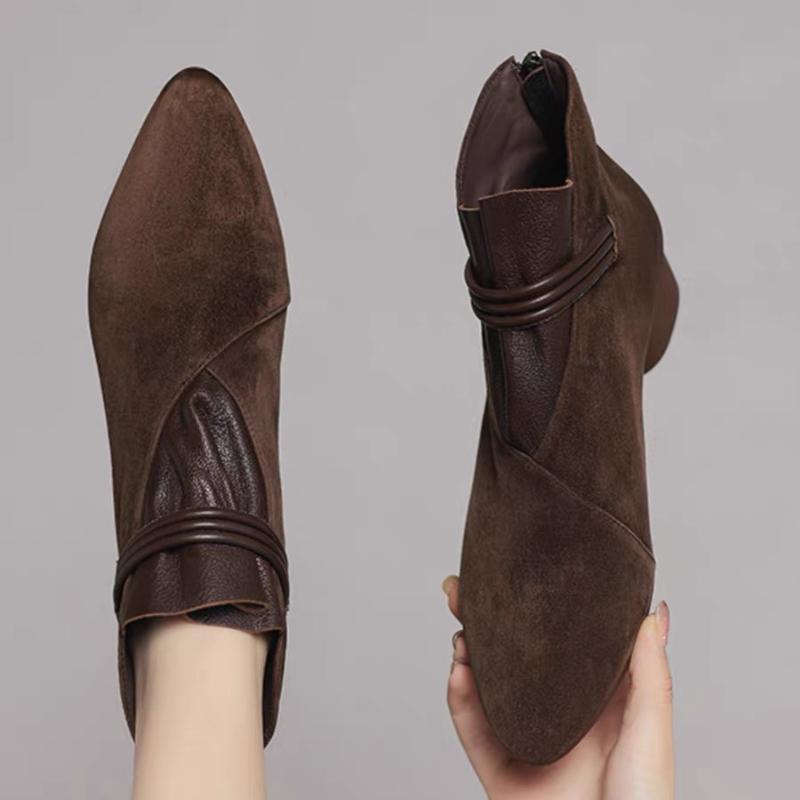 Elegant Women Ankle Boots New Heeled Shoes Suede Pointed Toe Boots 2025 Winter Trend Chunky Pumps Woman Botas Zapatos