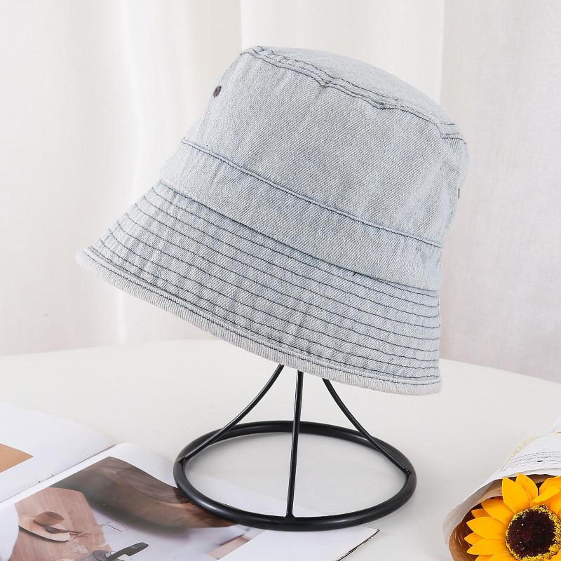 Retro washed denim bucket hat women's summer fashion versatile big head circumference showing face small sunshade basin hat men