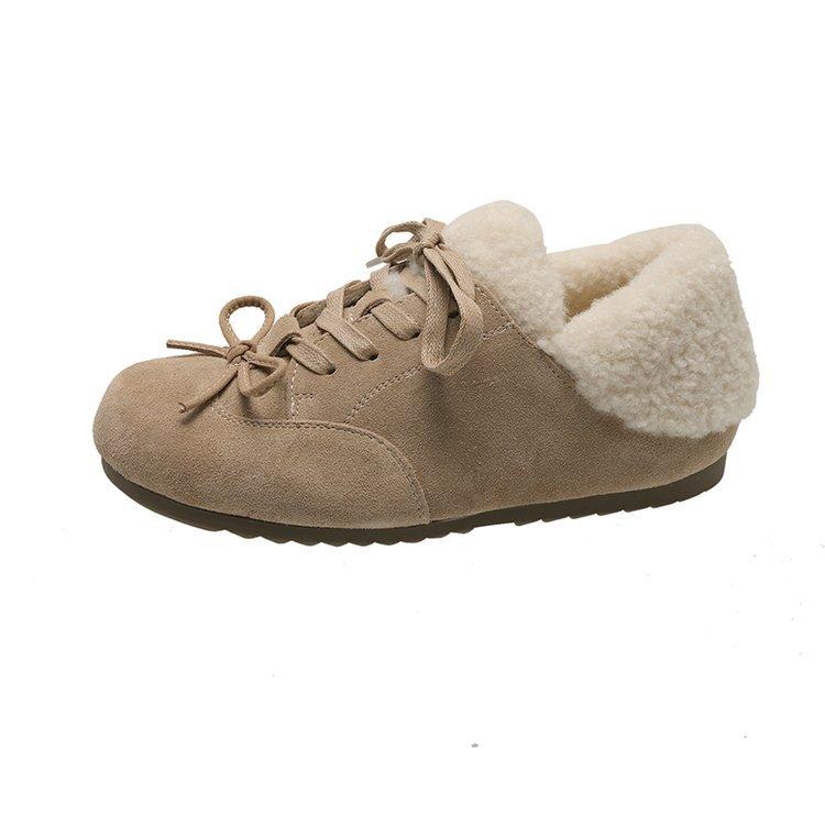 Dongba Sweet Bean~ Ugly cute velvet casual shoes for women's autumn new niche lace-up versatile cotton shoes