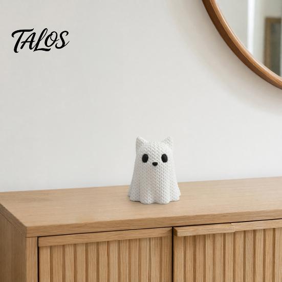 Talos 3D Printed Ghost Dog/Cat Figurine Ornaments, Knitted Texture Halloween Animal Decorations, Small Cute Puppy/Kitten Gifts for Home Desk Display