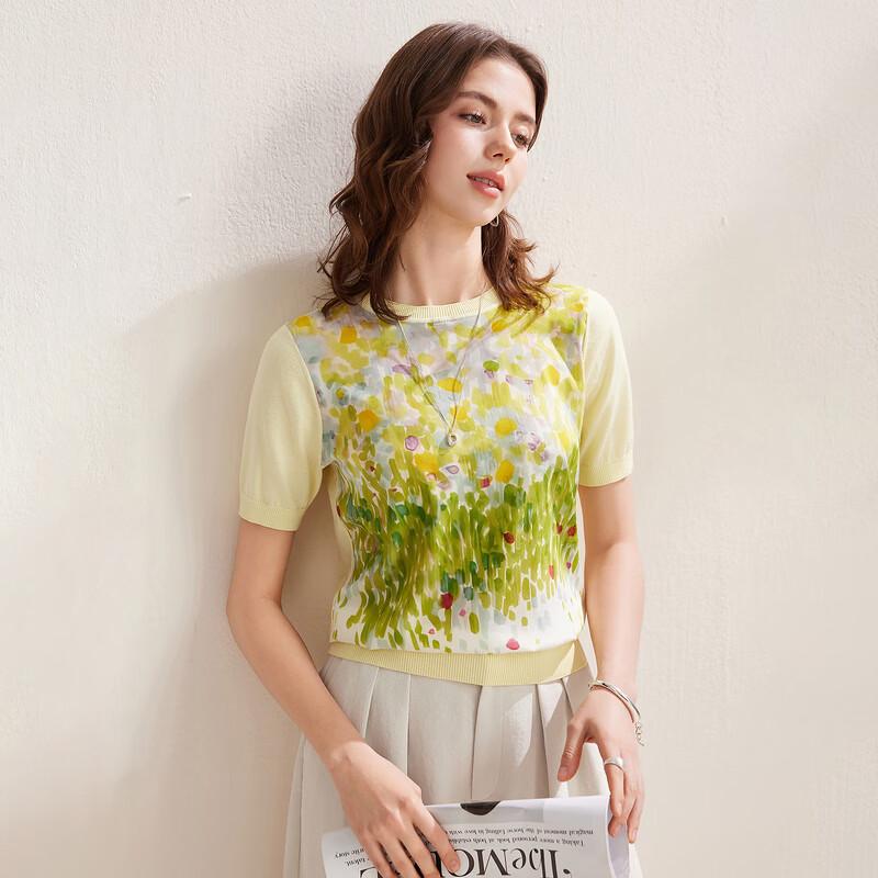 Zhaojun Women's Floral Mulberry Silk Blend Knit T-shirt