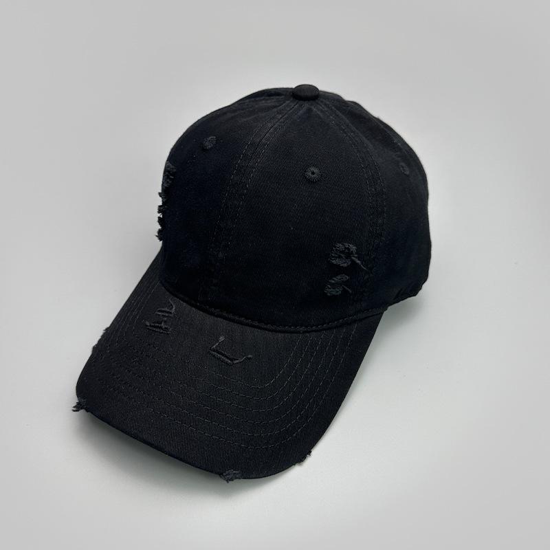 Ripped Wind Embroidery Letters Solid Color Baseball Cap Men'S And Women'S Retro Street Versatile Sunshade Cap