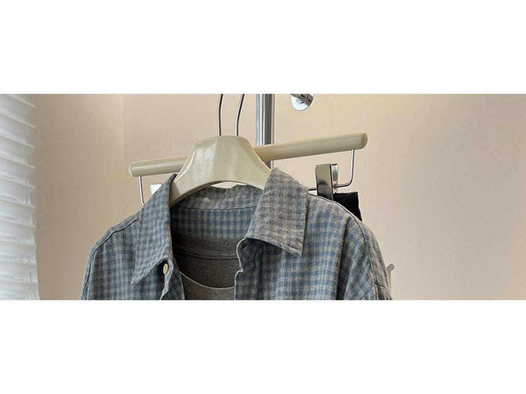 Women's Retro Brushed Blue Plaid Shirt Jacket – Thick, Loose Casual Outerwear for Autumn/Spring