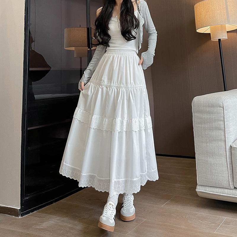 

Весенне-летняя женская юбка А-силуэта с драпировкой и высокой посадкой, маленькая кружевная юбка-торт XL белый