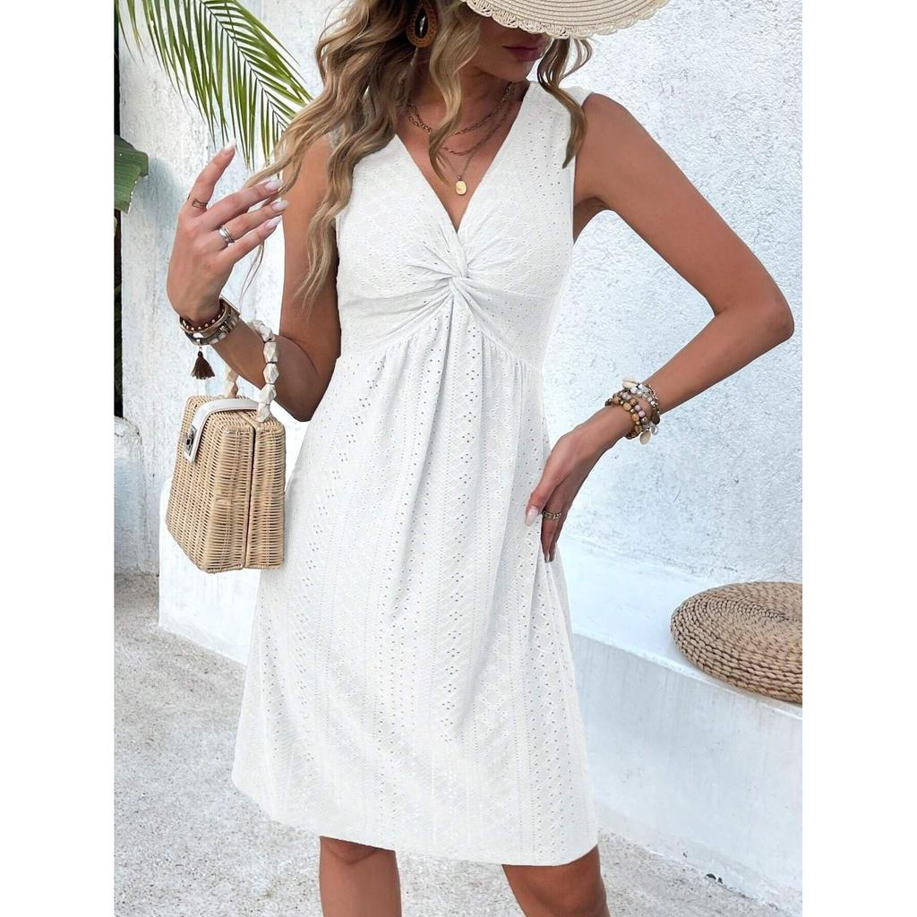 Summer Solid Color Dress Women Sleeveless Off Shoulder V-neck Dresses Lady Sexy Slim Party Dress