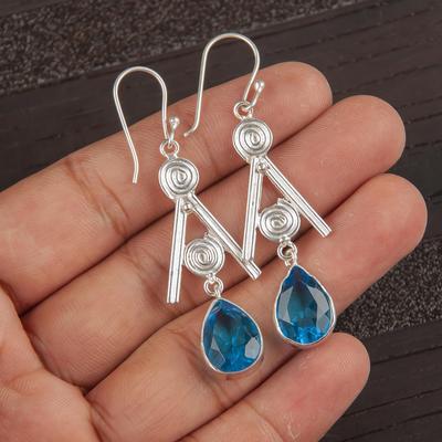 Schweizer Blautopas 925 Sterlingsilber Schmuck, Handgefertigte Wunderschöne Silberohrringe, Topas Edelsteinschmuck Für die Liebe