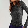 Women Long Sleeve Tops Sequins Basic Shirt Casual Pullover for Fall Club Streetwear Aesthetic Clothes
