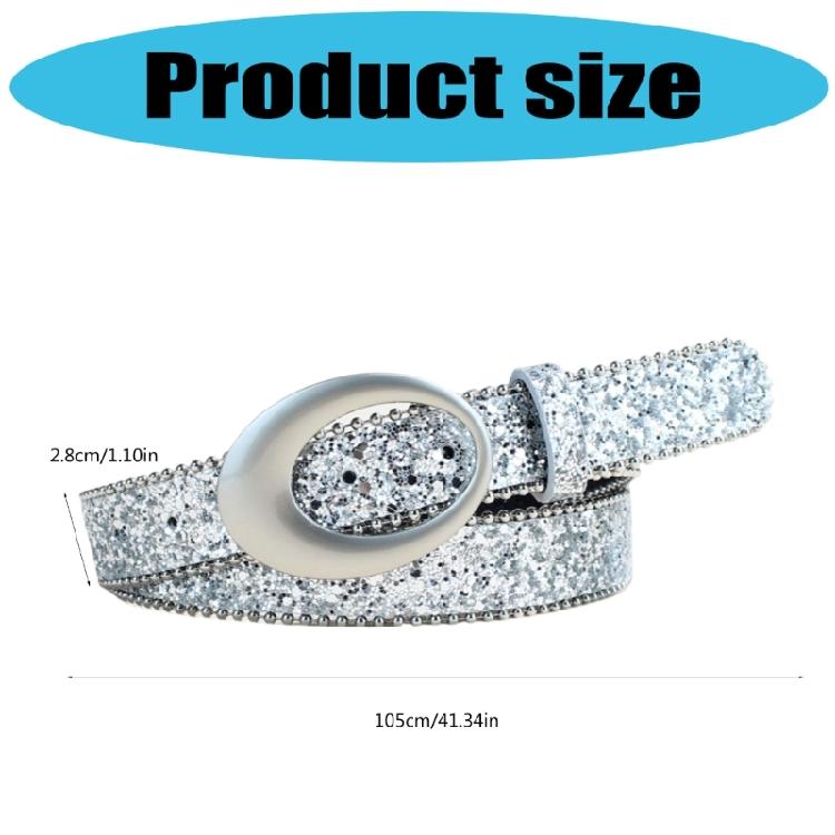 Durable PU Leather Women's Belt With Glitter Studed Metal Decor Waist Strap For Trousers