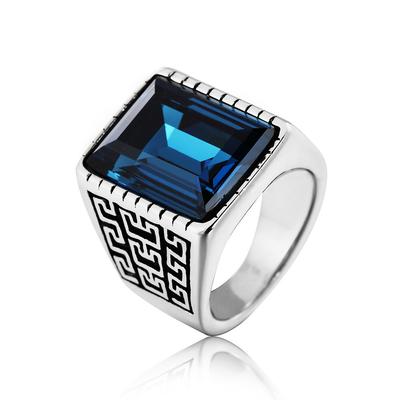 2026 Herrenring Vintage Saphirring, Schmuck Dominanter Große Mauer Muster Ring