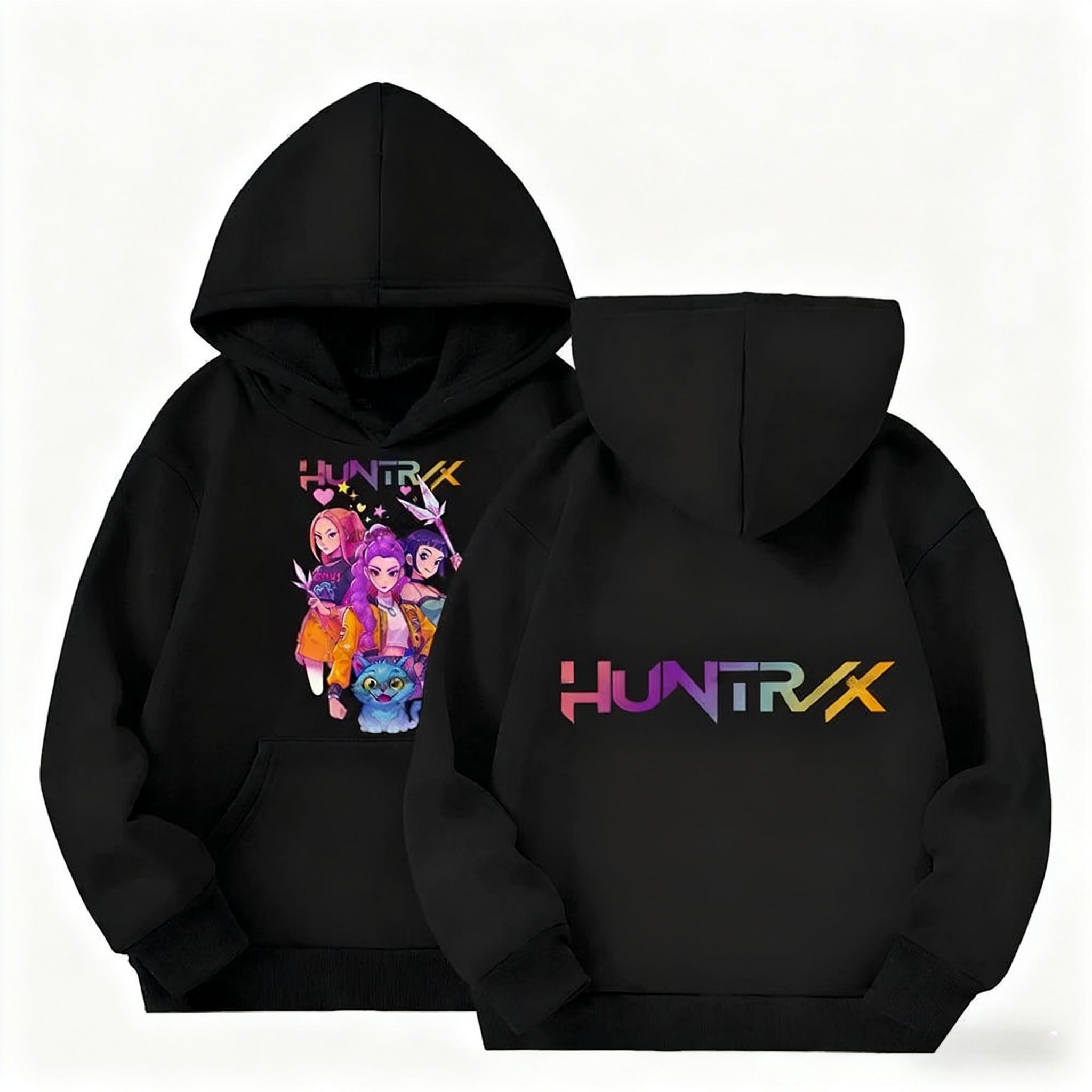 

KPop Demon Hunters Huntrx Hoodies Long Sleeve Cartoon Graphic Children s Girl Hooded Sweatshirts Autumn Winter Warm Tops Child Gift Clothing 130