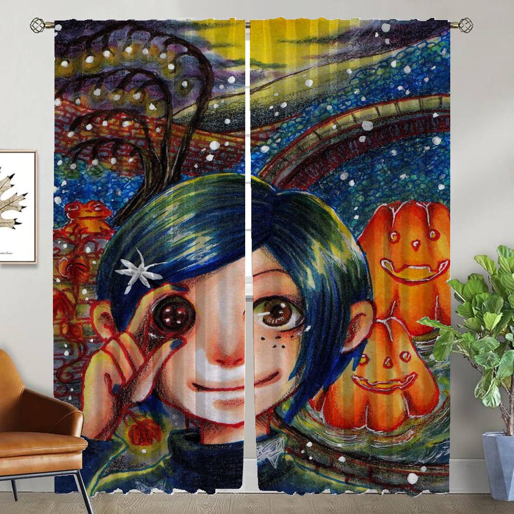 Modern Living Room Curtains for Camera Coraline Home Interior Curtains 2 Pieces Tulle for Bedroom Shades Partition Curtain Child