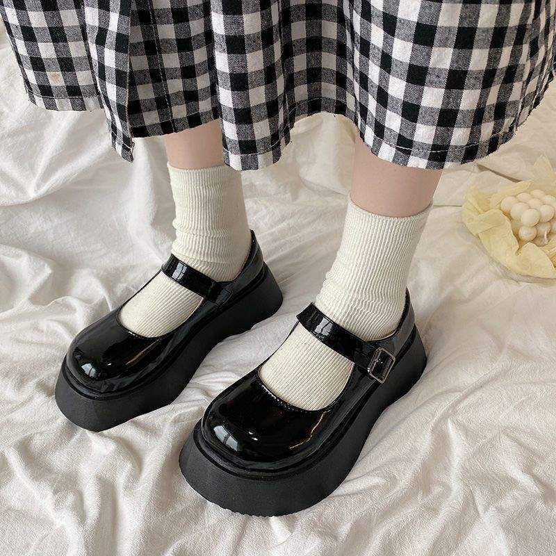 31-46 Black British style small leather shoes autumn and winter 2025 new platform loafers velvet cotton shoes Mary Jane shoes
