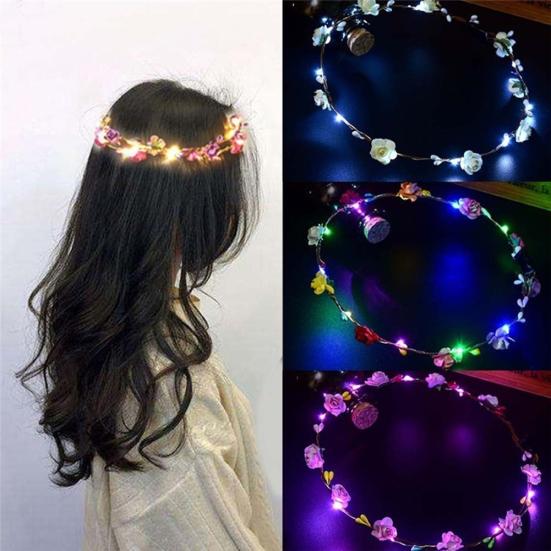 LED Flower Garland Headband Girls Women Bride Beach Travel Hairband Headwear