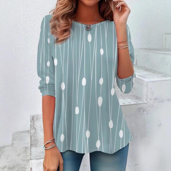 Round Neck 3D Printed Top Colorful Fashionable Casual Long Sleeved Women's T-shirts