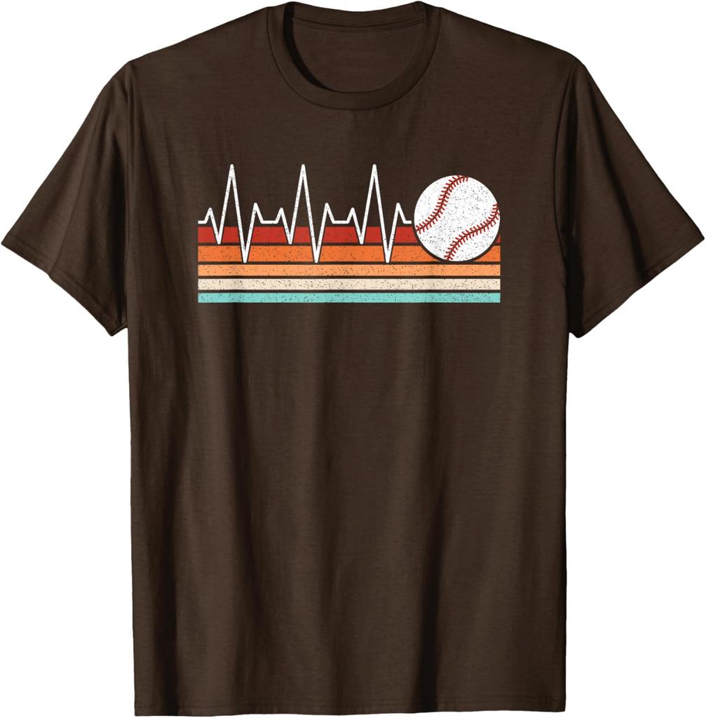 Baseball Heartbeat EKG Life Retro Graphic Tee Breathable Cotton Short Sleeve T-Shirt For Men And Women