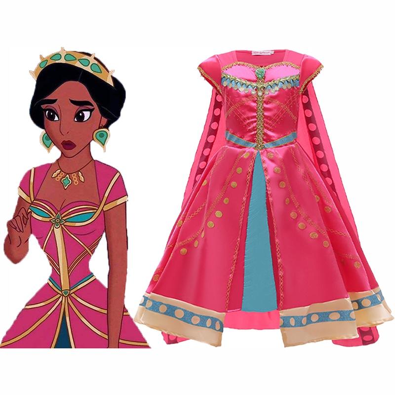 Fortryllende Aladdin Prinsesse Jasmine Flot Roserød Kjole Med Elegant Kappe Til Børn