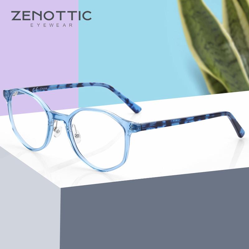ZENOTTIC Casual Geometric Round Optical Prescription Eyeglasses Frames for Men Women Ultralight Acetate Spectacle Frame