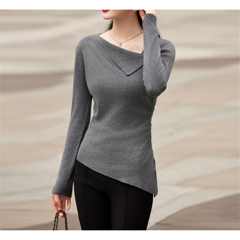 Design Sense Knitted Sweater Women's New Spring Autumn and Winter Fashion Slim Fit Inside and Outside Sweater Top