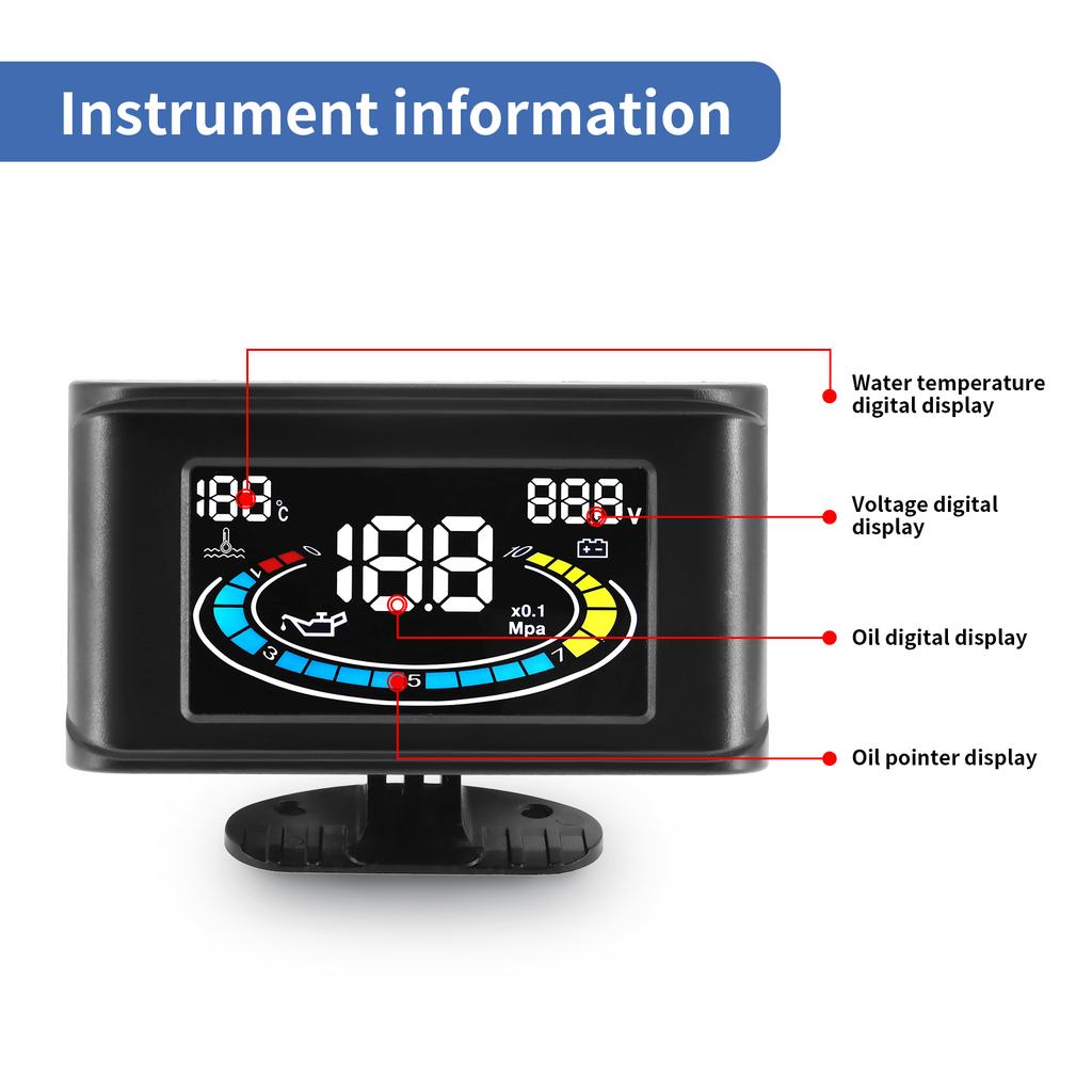 2 In 1 / 3 In 1 / 4 In 1 LCD Digital Oil Pressure Gauge Voltmeter Fuel Level Meter 1/8 NPT Oil Press Sensor + Water Temp Sensor