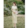 Ai Qi Embroidered Satin Jacquard Long Cheongsam Summer New Simple and Elegant Improved New Chinese Style Daily Wear Cheongsam