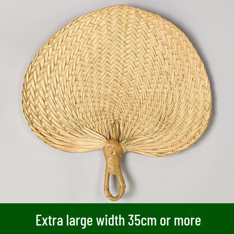Liangshun Handmade Large Cattail Palm Leaf Fan with Curved Handle