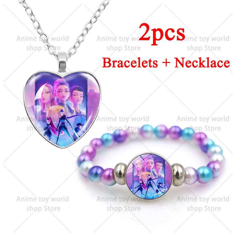 Kpop Demon Hunters Bracelets + Necklace Jewelry Set 2pcs Female Fashion Necklace Chain Pendants Accessories Girl Party Gift Toy