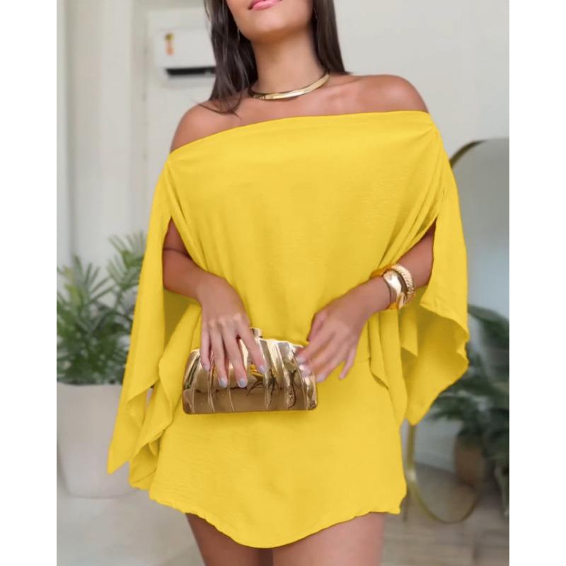 

Летний новый однотонный дизайн на одно плечо, разрез, повседневный рукав для женщин XL жёлтый