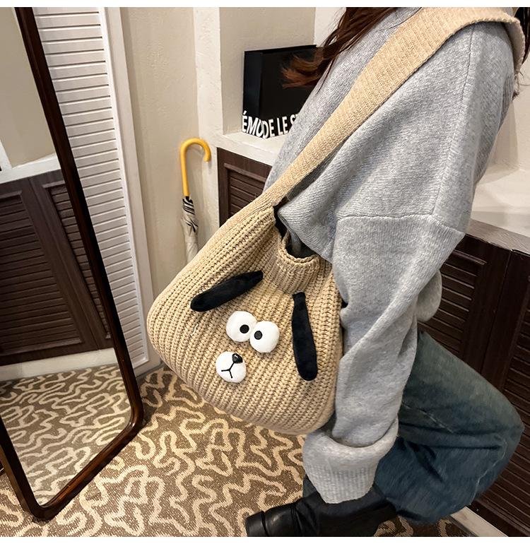 2025 Stylish Knitted Dog Crossbody Bag - Large Capacity Autumn/Winter Shoulder Bag for Women