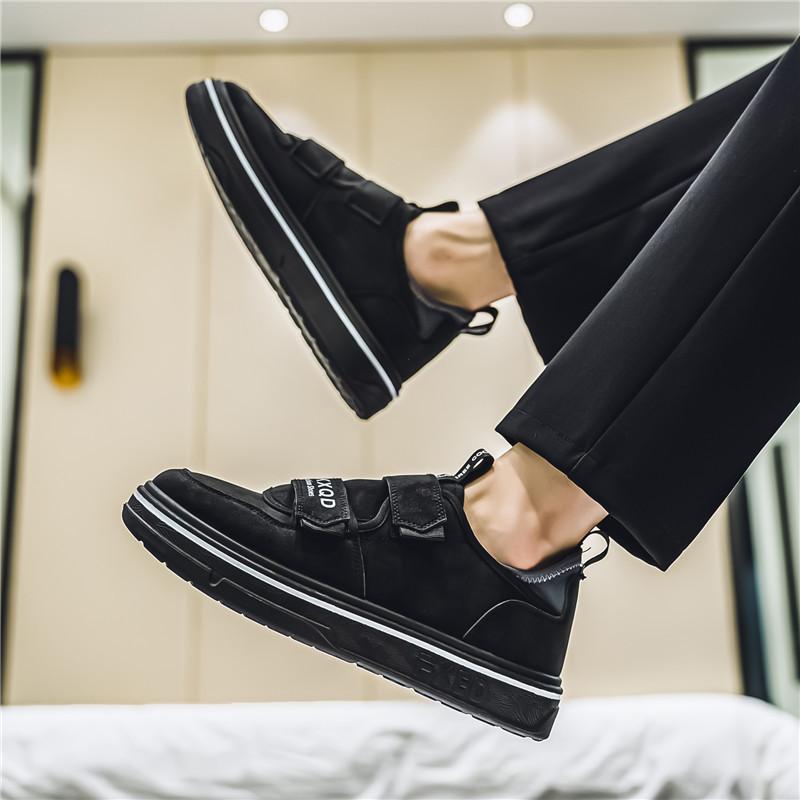

2024 four seasons new men s thick-soled low-top casual suede leather board shoes non-slip street outdoor student sports shoes 39 чорний