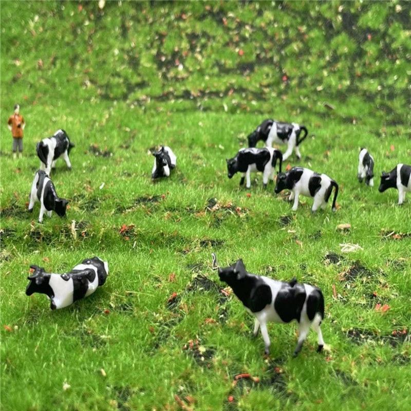 10Pcs Simulation Cattle Statues 1:87 Scale Tiny ABS Cow Models For Tabletop Bookshelf Display and Kids Room Decoration
