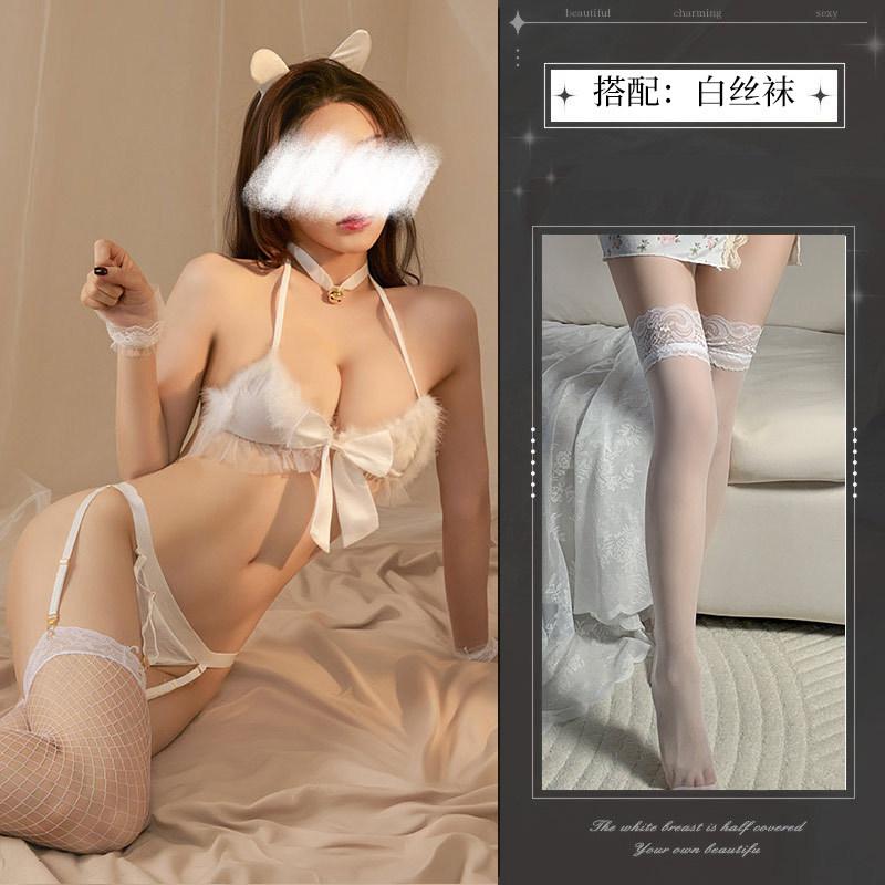 Sex lingerie set Sexy hot three-point cosplay bow open crotch seduction uniform set
