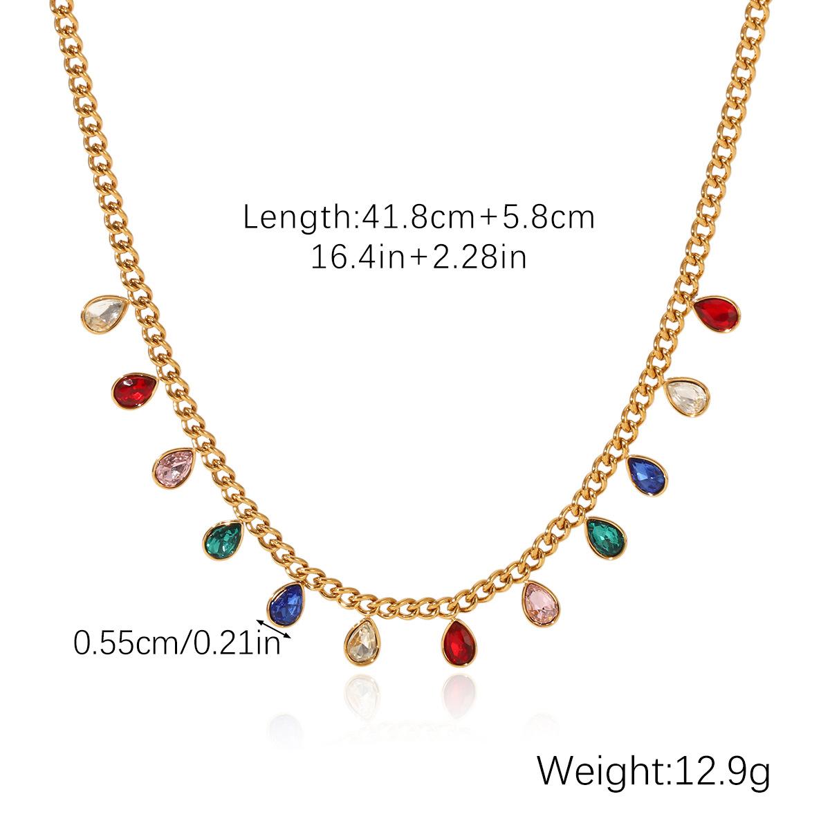 Hainon Stainless Steel Necklace Droplet Shaped Colored Zircon Tassel Pendant Necklace for Women 18.5inches