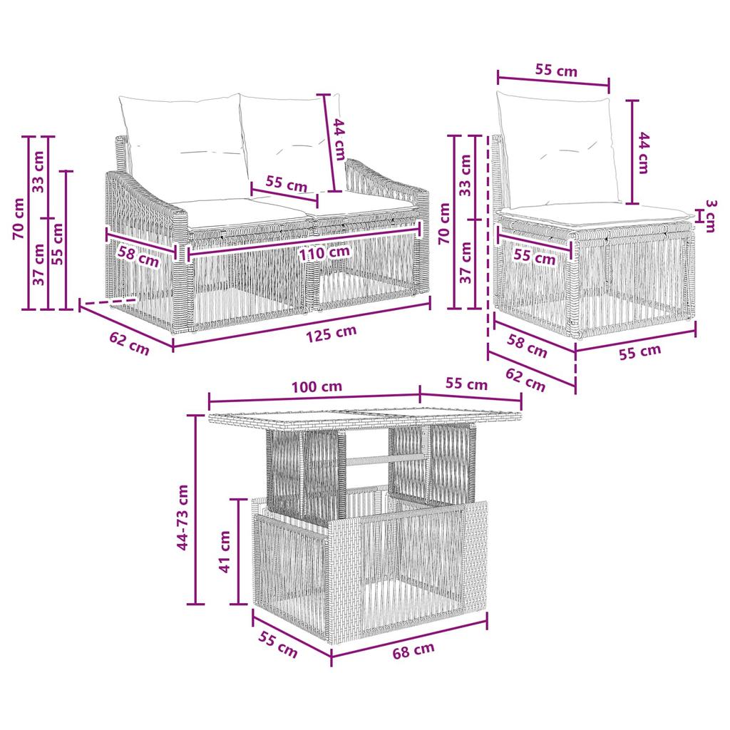 8 Piece Garden Sofa Set In Grey and Dark Grey Poly Rattan