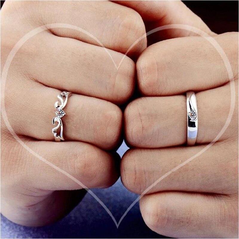 1 Pair Zircon Couple Rings Charm Open Rings For Women Men Adjustable Wedding Rings