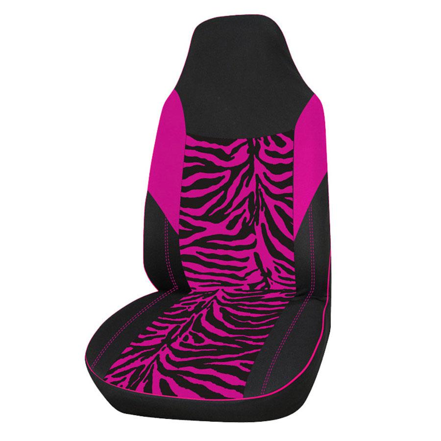 

1Pcs Rose Pink Zebra Print Car Front Bucket Seat Cover Protector Mat Car-Styling