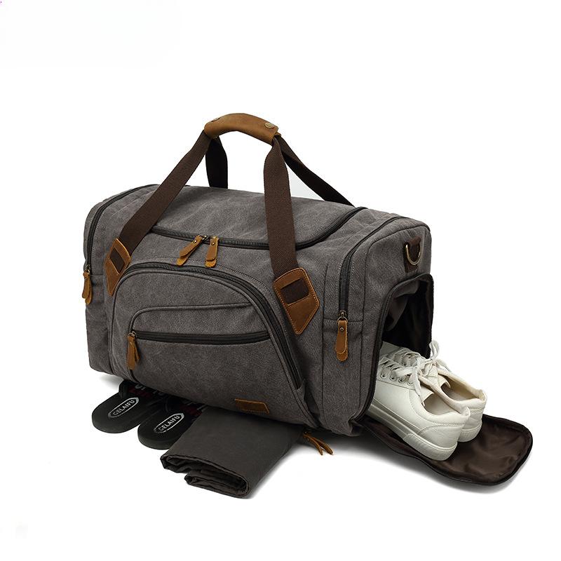 Leisure Canvas Travel Bag Crazy Horse Skin Sports Fitness Bag Dry and Wet Separation Luggage Bag