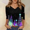 Women's T Shirt CHristmas Print 3/4 Sleeve Daily Weekend Fashion Basic V- Neck Regular Top