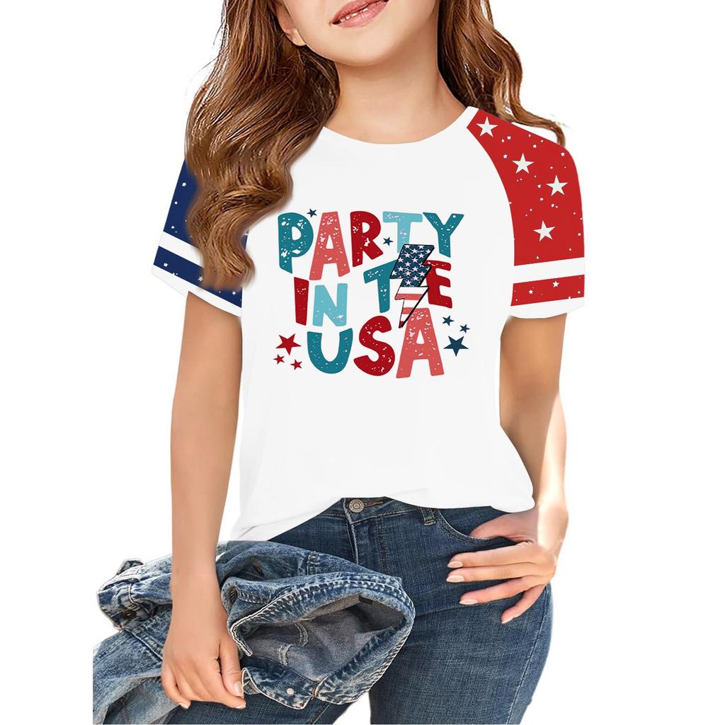 Tops For Youth Kids Boy And Girls 2-10 Years Round Neck Short Sleeve Trendy Tops