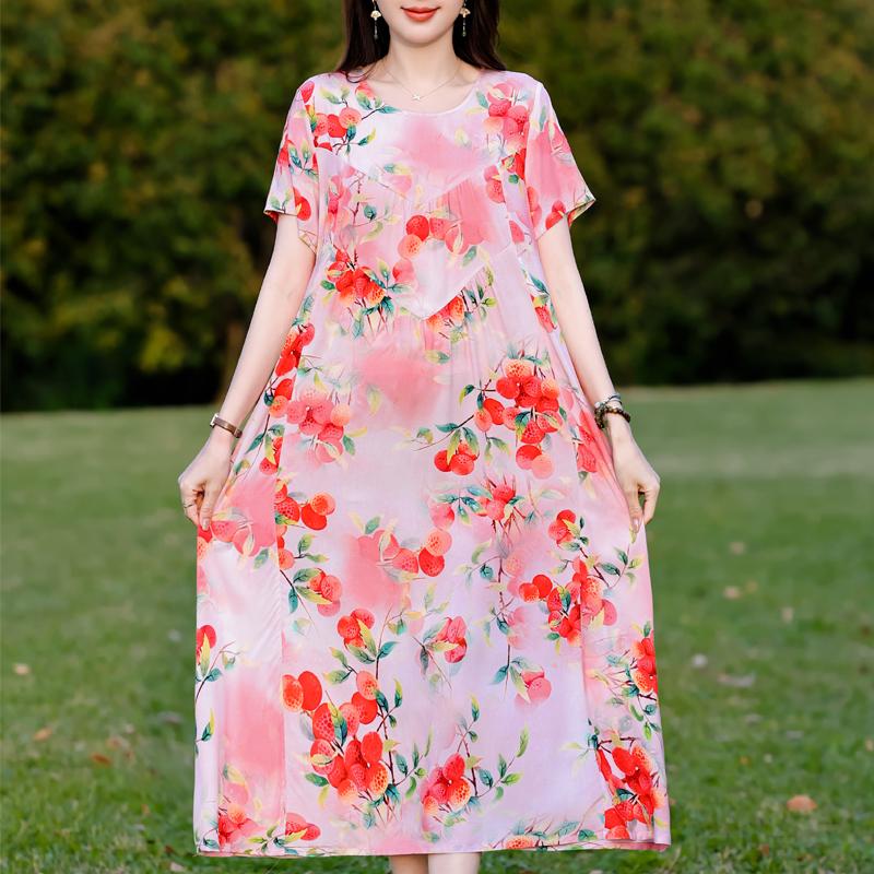 Plus Size Elegant Women's Summer Dress Vintage Clothes Short Sleeve Loose Long Dresses