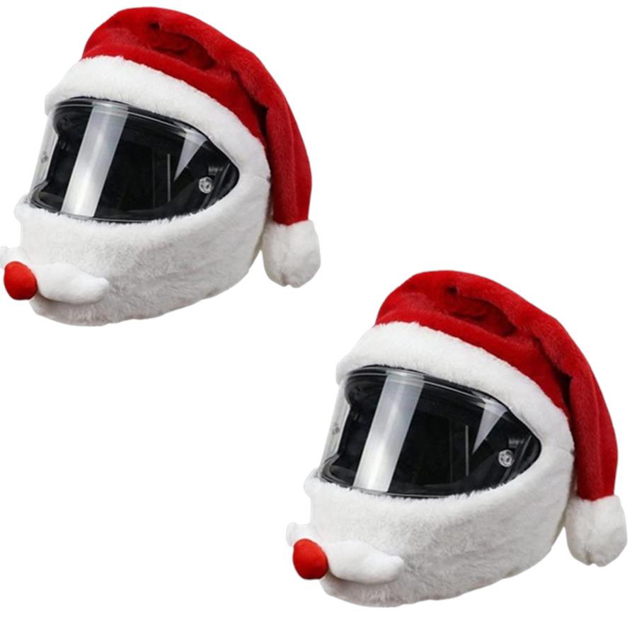 Universal Motorcycle Christmas Helmet Cover Cartoon Elk Santa Claus Fluffy Plush Set Christmas Cosplay Splicing Head Cover